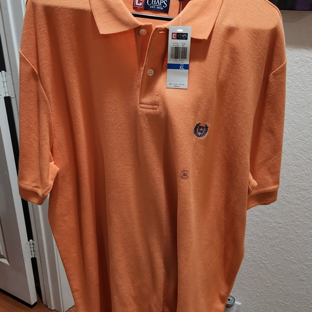 Chaps XL Mens Polo Shirt Orange with Blue Chaps Stitching.
